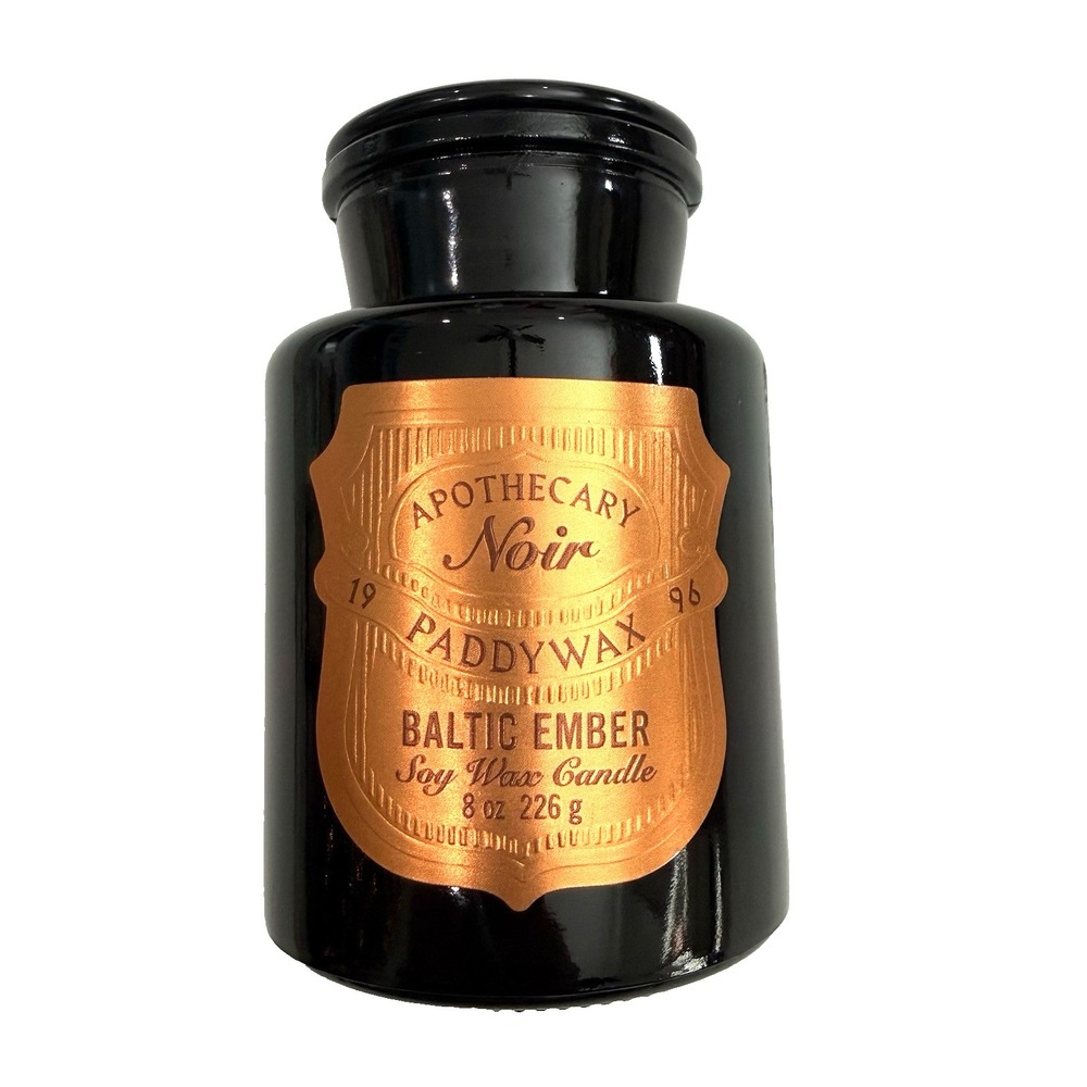 New Paddywax Apothecary Noir Candle Glass Jar 8 oz Baltic Ember Soy Wax Goth Men
